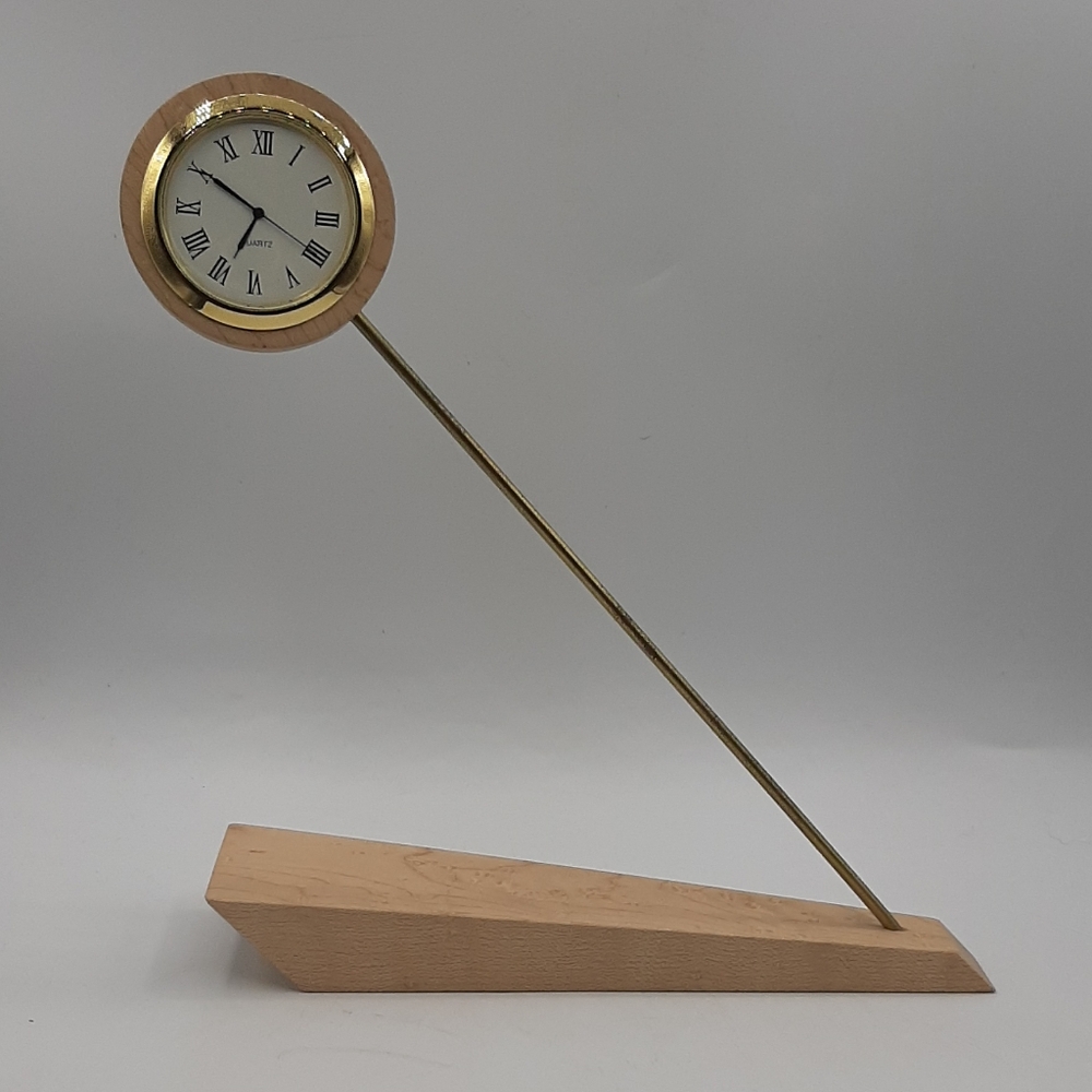 Vintage Hand Crafted Wooden Desk Clock Maple? Wood Working New Battery